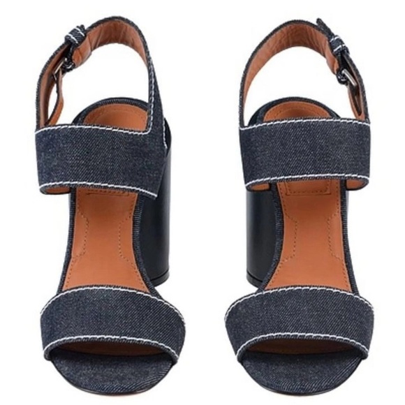 GIVENCHY Star Block Chunky Heel Ankle Strap Sandals RARE Denim Blue White Sz. 6 - Picture 4 of 13
